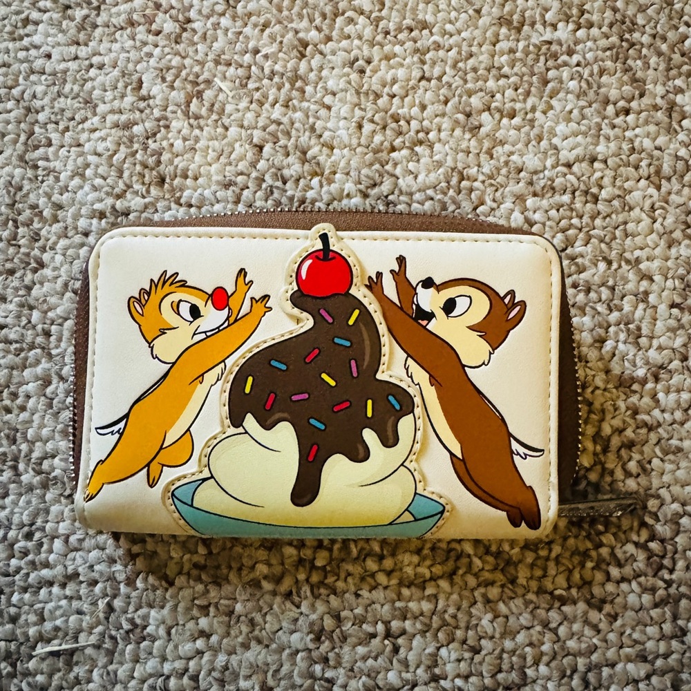 Loungefly Disney chip & Dale sweet treats Cream and Brown Chipmunk Wallet